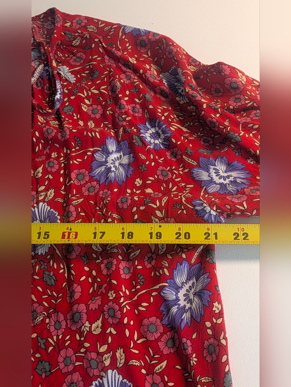 Novica Womens Red Mixed Floral Print Woven Top Blouse Bohemian Long Sleeve Sz L - Picture 10 of 11